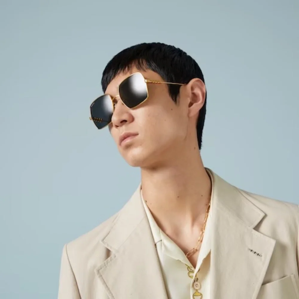 NEW GUCCI SQUARE SUNGLASSES GOLD GRAY GG1434S 001
